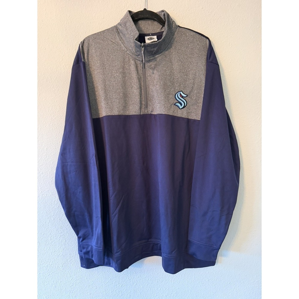 NWT Seattle Kraken Hockey NHL Men's Quarter Zip Jacket Navy Gray Size 2XL
